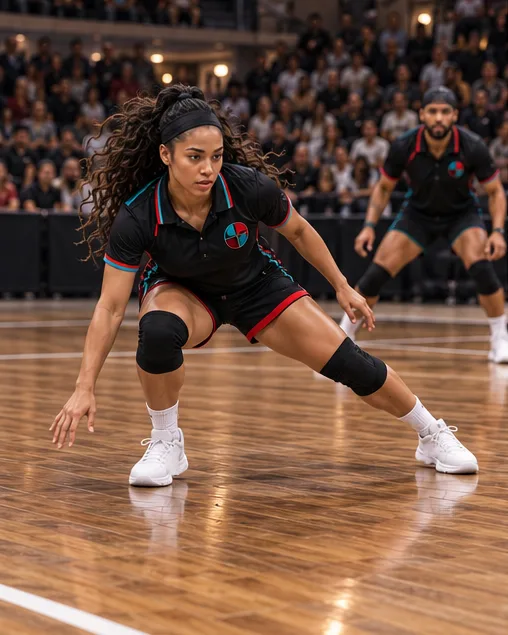 Concept rendering of a Miami player in the black home kit pushing off sideways in a low lateral recovery