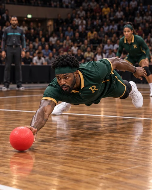 Concept rendering of a player diving full length to reach the red ball in a low save