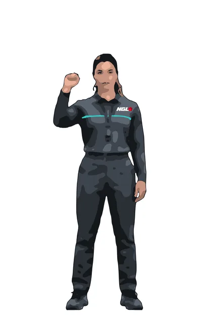 Illustration of an Officiator raising a fist to shoulder height