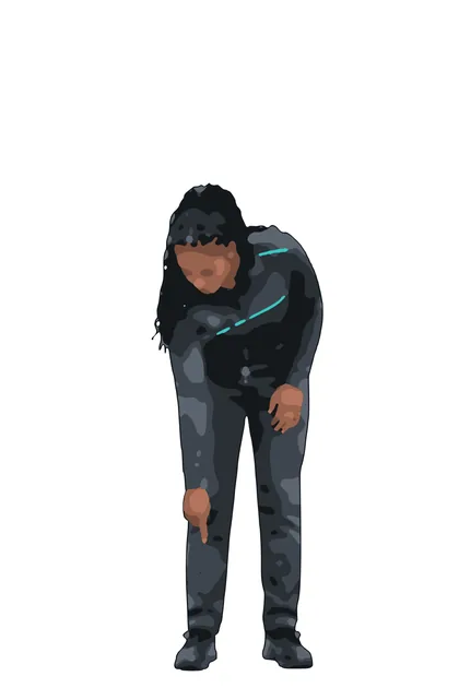Illustration of an Officiator bending to point at their own foot